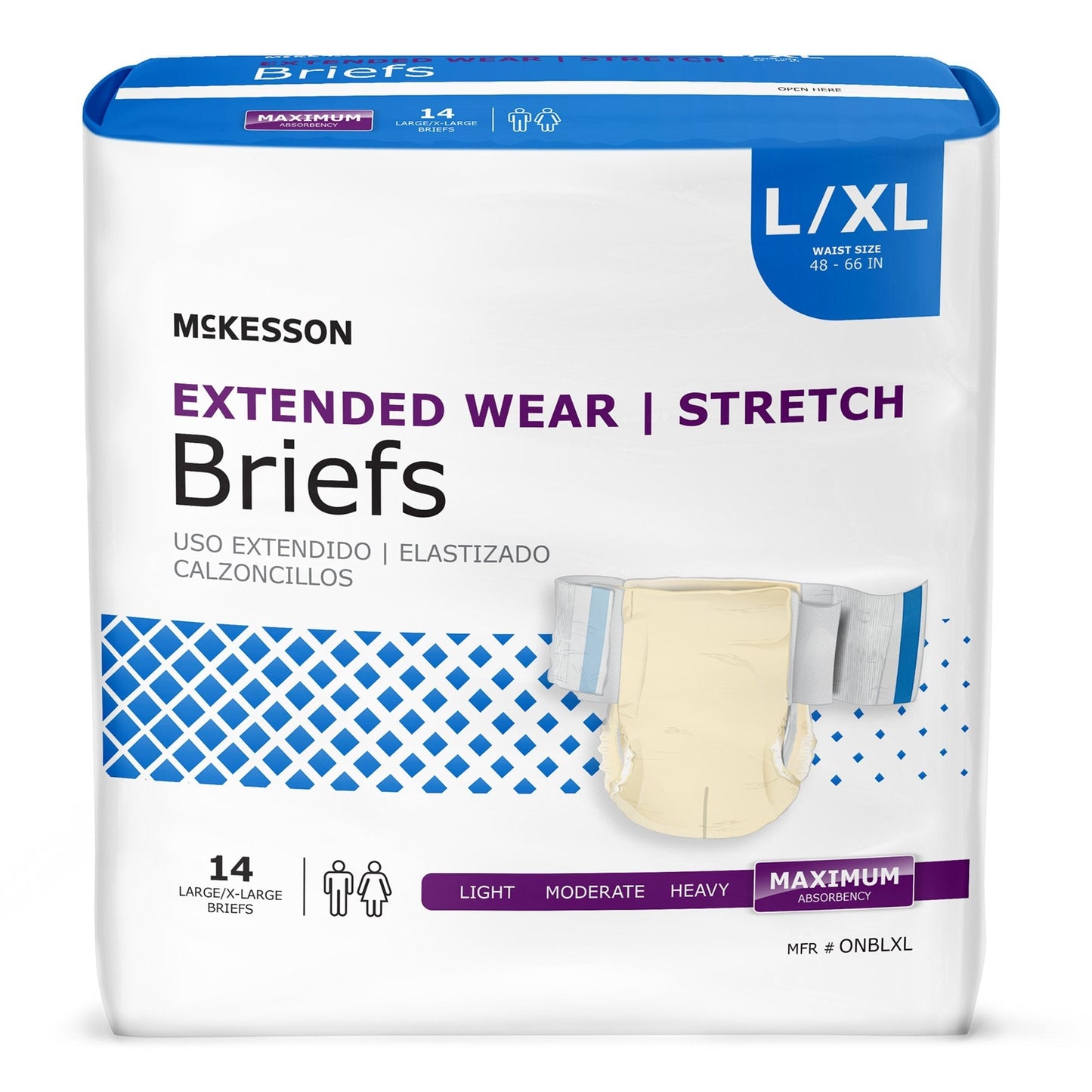Unisex Adult Incontinence Brief McKesson Extended Wear Large / X-Large Disposable Heavy Absorbency, Packaging Type- Case