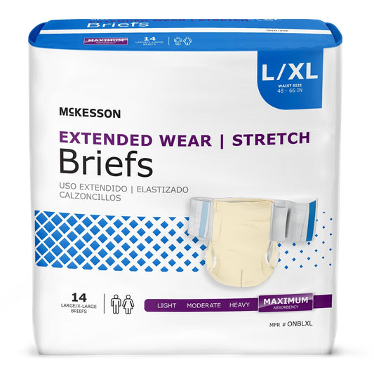 Unisex Adult Incontinence Brief McKesson Extended Wear Large / X-Large Disposable Heavy Absorbency, Packaging Type- Case