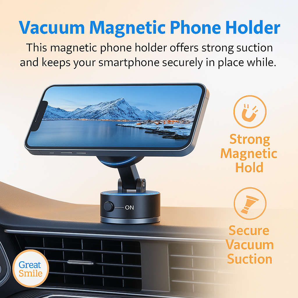MagLock360™ Magnetic Car Mount – Vacuum Suction, 360° Swivel, MagSafe-Ready