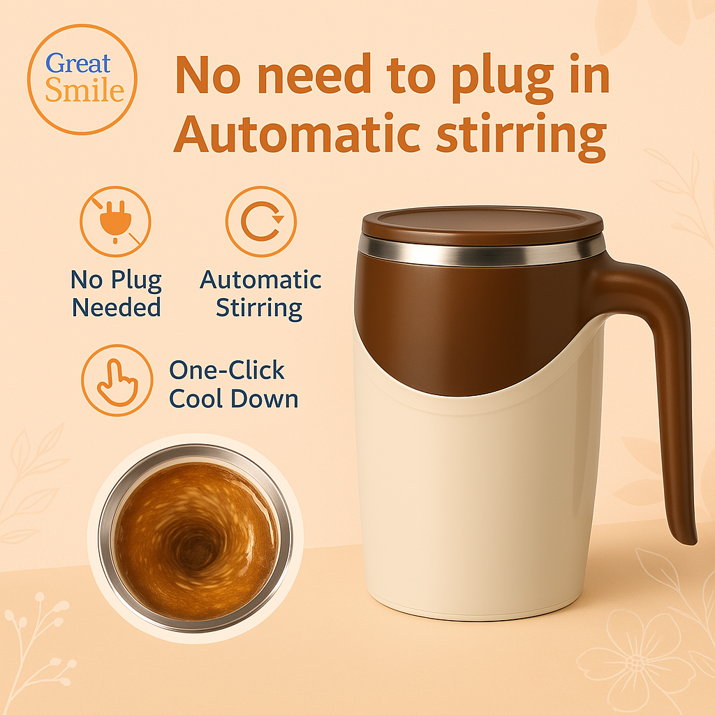 BrewEase™ Self-Stirring Mug – Rechargeable Magnetic Mixer for Coffee & Shakes