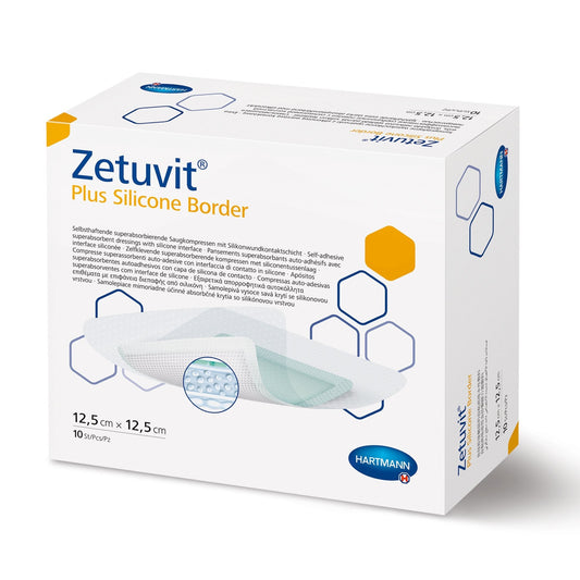 Super Absorbent Dressing Zetuvit Plus Silicone Border 5 X 5 Inch Square,  Packaging Type- Box