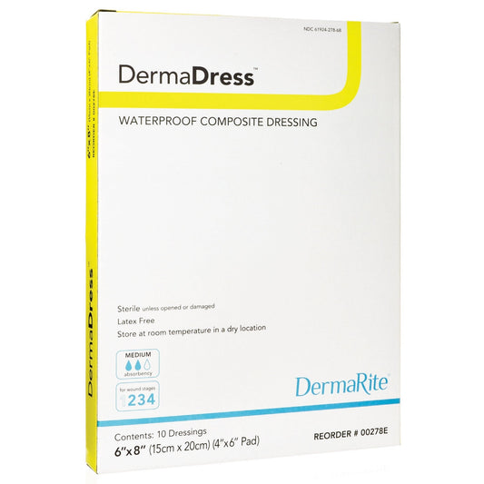 Composite Dressing DermaDress™ 6 X 8 Inch Rectangle Sterile Waterproof Film Backing,  Packaging Type- Each