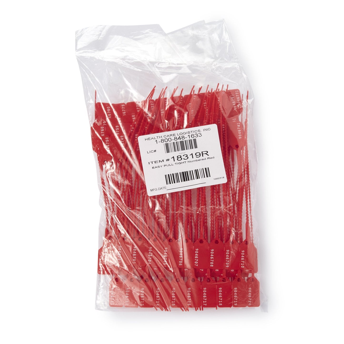 Easy Pull-Tight Seal Health Care Logistics Consecutively Numbered Red Polypropylene 8-7/8 Inch, Packaging Type- Box