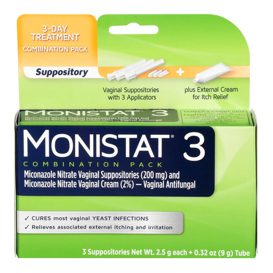 Vaginal Antifungal MONISTAT 3-Day Treatment Combination Pack Ovule 200 mg / 2% Strength Ovule insert 3 Per Box Applicator, Packaging Type- Box