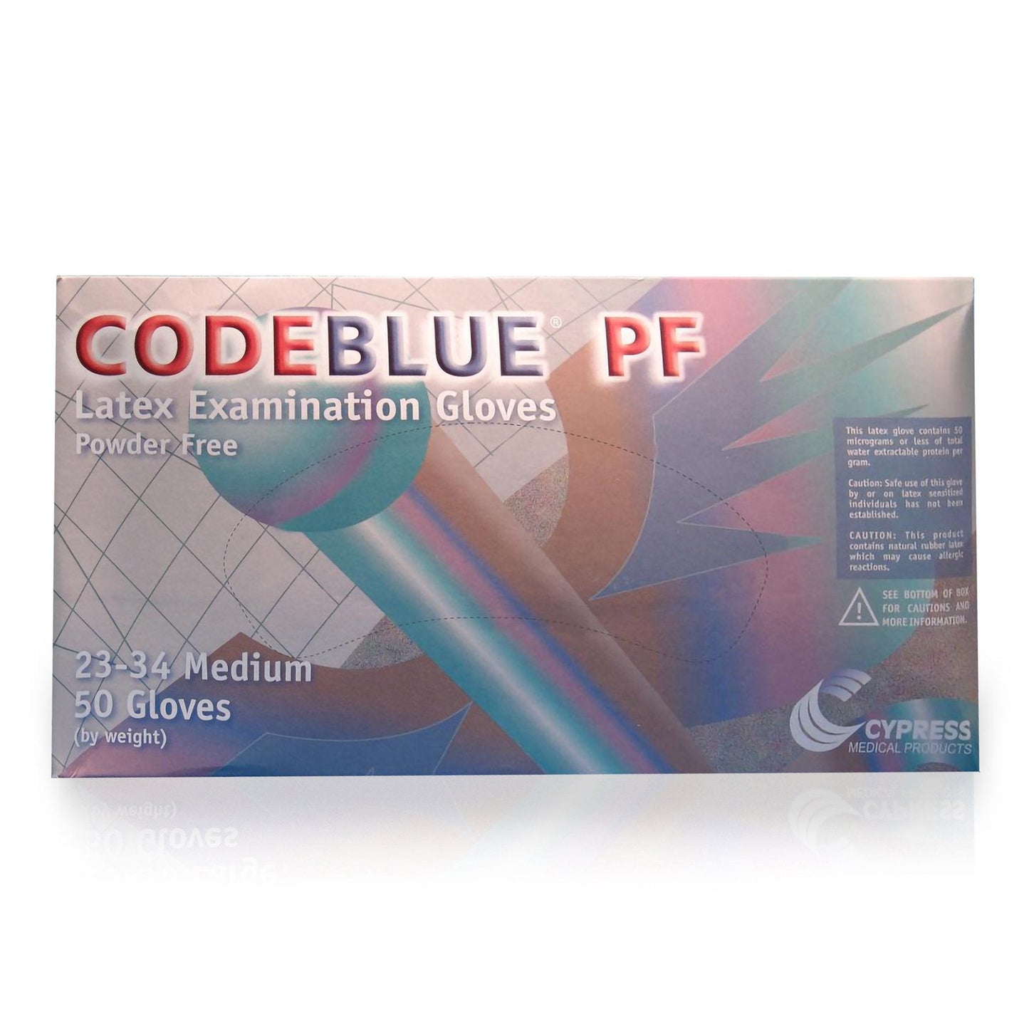 Exam Glove CODEBLUE PF Medium NonSterile Latex Extended Cuff Length Fully Textured Blue Not Rated, Packaging Type- Box