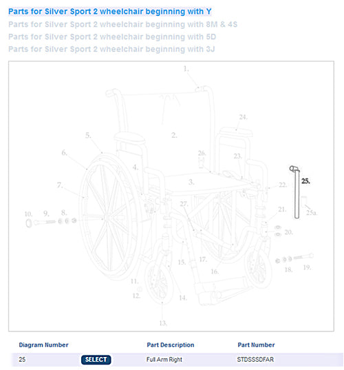 Full Arm Assembly for Drive Silver Sport Right 1ea