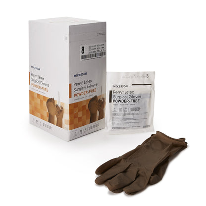 Surgical Glove McKesson Perry Size 8 Sterile Latex Standard Cuff Length Smooth Brown Not Chemo Approved, Packaging Type- Box