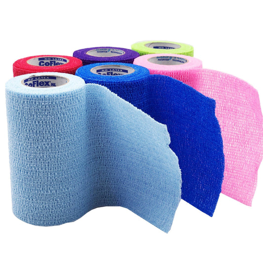 Cohesive Bandage CoFlex NL 4 Inch X 5 Yard Self-Adherent Closure Neon Pink / Blue / Purple / Light Blue / Neon Green / Red NonSterile 12 lbs. Tensile Strength,  Packaging Type- Each