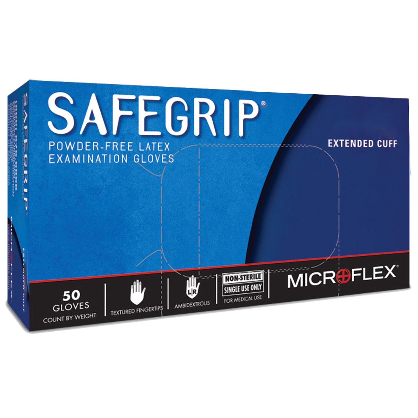 Exam Glove SafeGrip Medium NonSterile Latex Extended Cuff Length Textured Fingertips Blue Chemo Tested, Packaging Type- Box