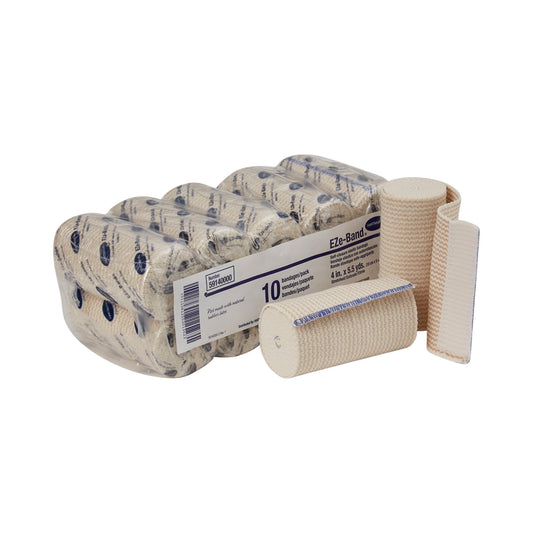 Elastic Bandage EZe-Band LF 4 Inch X 5-1/2 Yard Double Hook and Loop Closure Tan NonSterile Standard Compression,  Packaging Type- Each