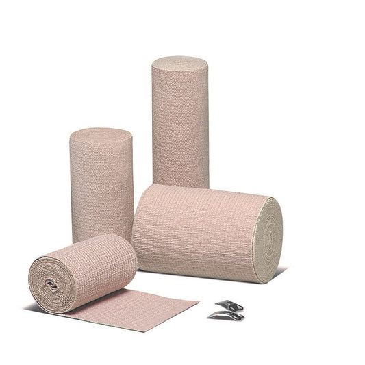 Elastic Bandage Econo-Wrap LF 3 Inch X 4-1/2 Yard Clip Detached Closure Tan NonSterile Standard Compression,  Packaging Type- Each