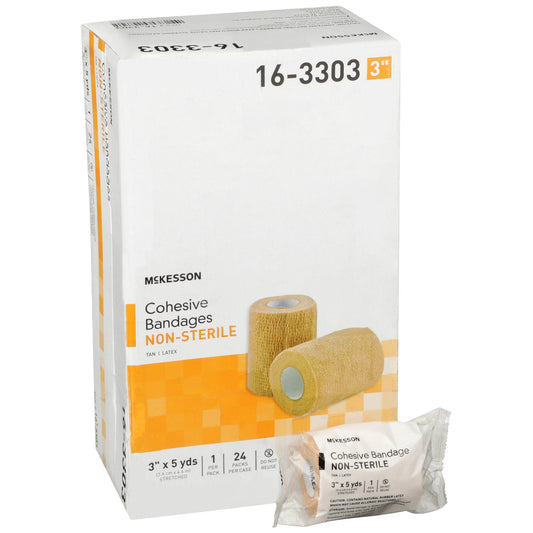 Cohesive Bandage McKesson 3 Inch X 5 Yard Self-adherent Closure Tan NonSterile Standard Compression, Packaging Type- Case