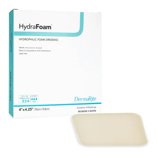 Foam Dressing HydraFoam™ 4 X 4-1/4 Inch Without Border Waterproof Backing Nonadhesive Rectangle Sterile,  Packaging Type- Each