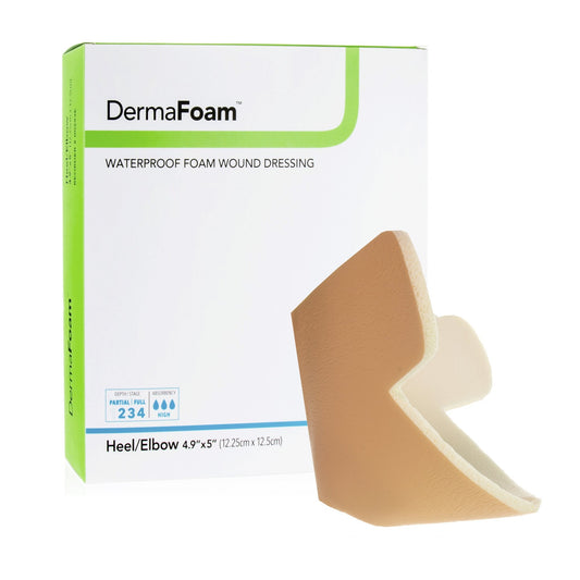Foam Dressing DermaFoam 6 X 7 Inch Without Border Waterproof Backing Nonadhesive Elbow / Heel Sterile,  Packaging Type- Each