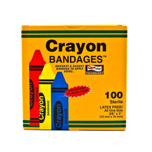 Adhesive Strip ASO 3/4 X 3 Inch Plastic Rectangle Kid Design (Assorted Crayon) Sterile, Packaging Type- Case