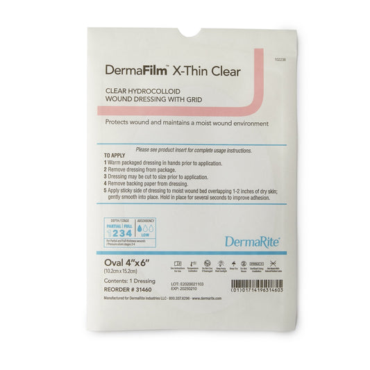 Thin Hydrocolloid Dressing DermaFilm 4 X 6 Inch Oval,  Packaging Type- Each