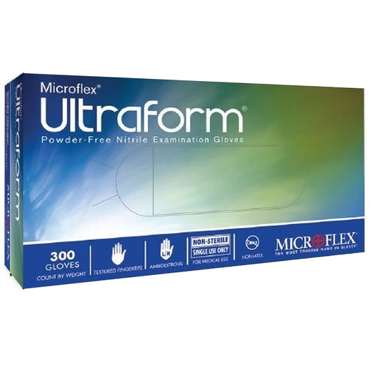 Exam Glove Ultraform Medium NonSterile Nitrile Standard Cuff Length Textured Fingertips Blue Not Rated