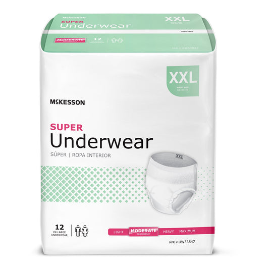 Unisex Adult Absorbent Underwear McKesson Pull On with Tear Away Seams 2X-Large Disposable Moderate Absorbency, Packaging Type- Case
