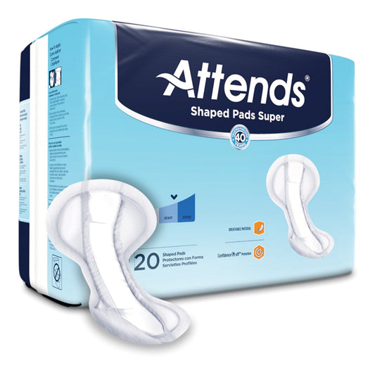 Bladder Control Pad Attends Shaped Pads Super 13 X 27.2 Inch Heavy Absorbency Polymer Core One Size Fits Most, Packaging Type- Case