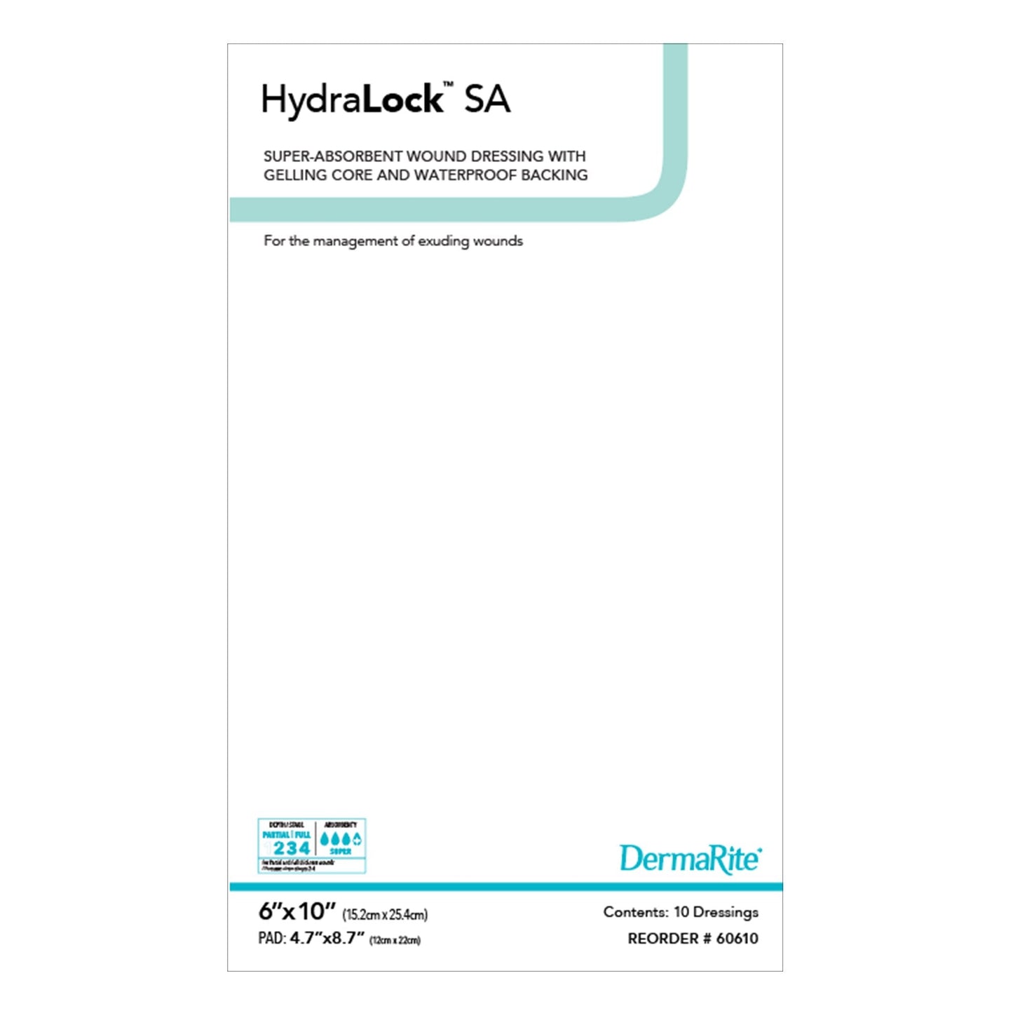 Super Absorbent Dressing HydraLock™ SA 6 X 10 Inch Rectangle,  Packaging Type- Each