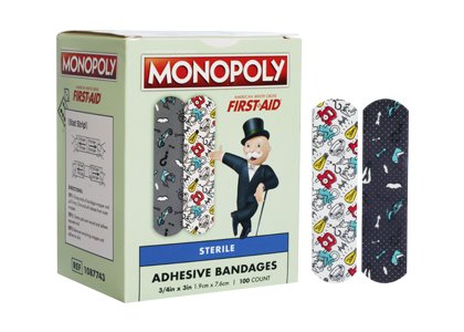 Adhesive Strip American White Cross 3/4 X 3 Inch Plastic Rectangle Kid Design (Monopoly) Sterile, Packaging Type- Box