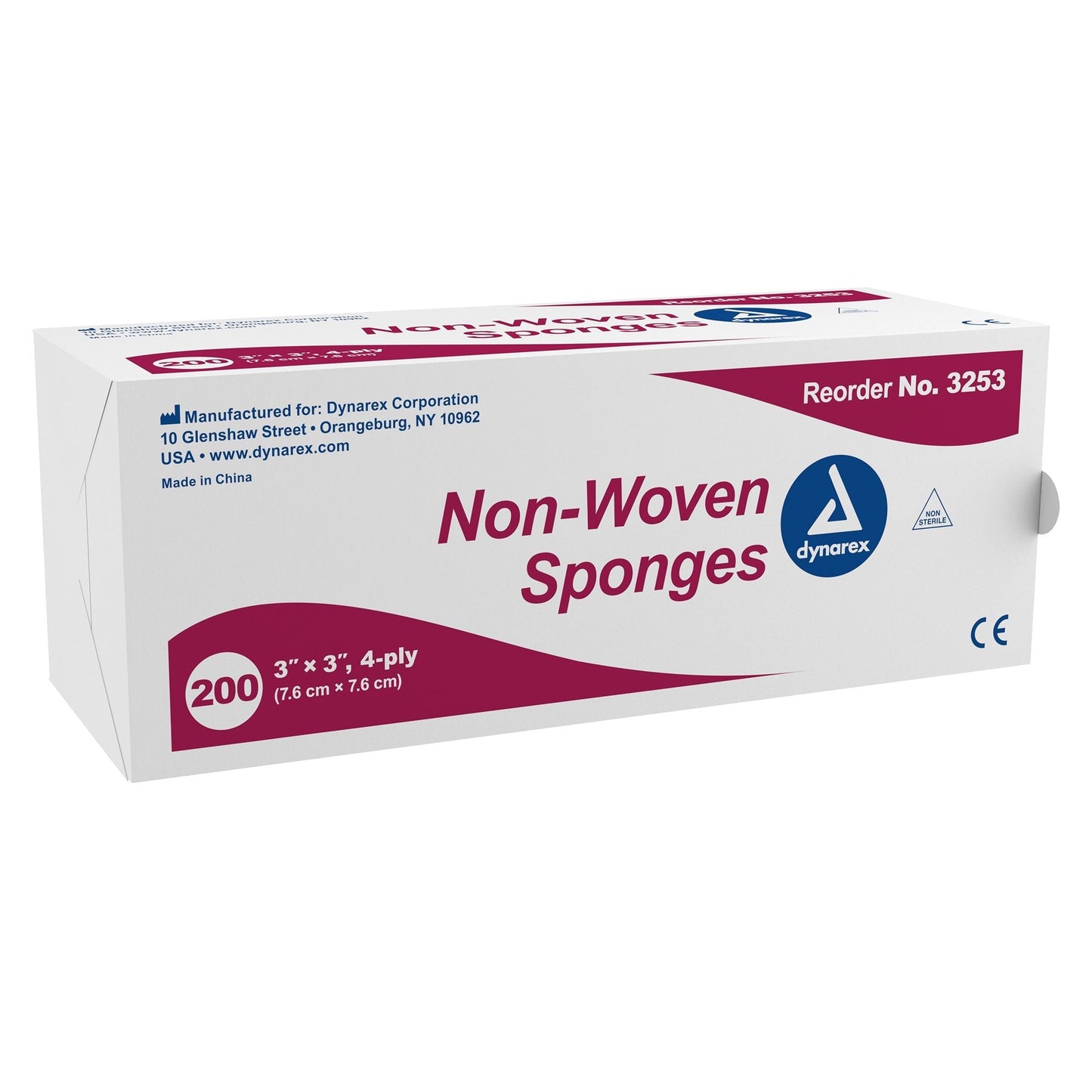 Nonwoven Sponge Dynarex 3 X 3 Inch 4-Ply NonSterile 200 per Pack, Packaging Type- Box
