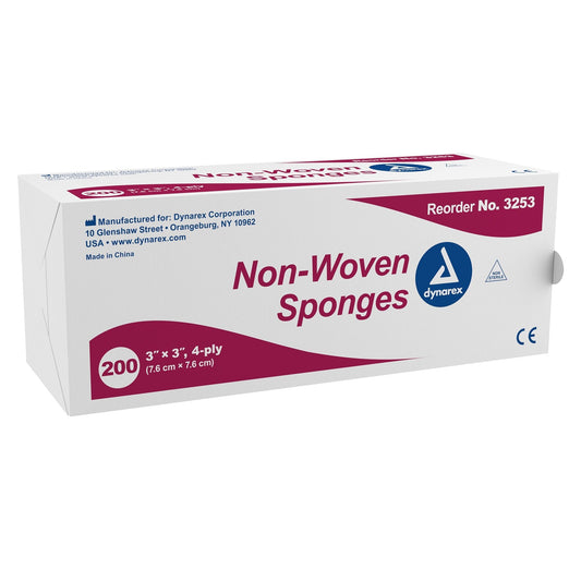 Nonwoven Sponge Dynarex 3 X 3 Inch 4-Ply NonSterile 200 per Pack, Packaging Type- Box
