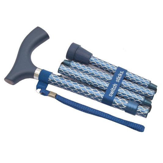 Folding Cane Switch Sticks Aluminum 32 to 37 Inch Height Azure Blue,  Packaging Type- Each