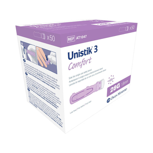 Safety Lancet Unistik 3 28 Gauge Visual Lockout Push Button Activation Finger, Packaging Type- Box